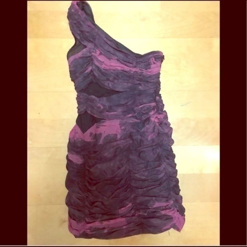 One Shoulder Multi Color Black & Purple Mini Dress